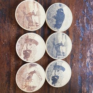 Vintage BARLOW Set of 6 North American Wildlife Coasters Cork